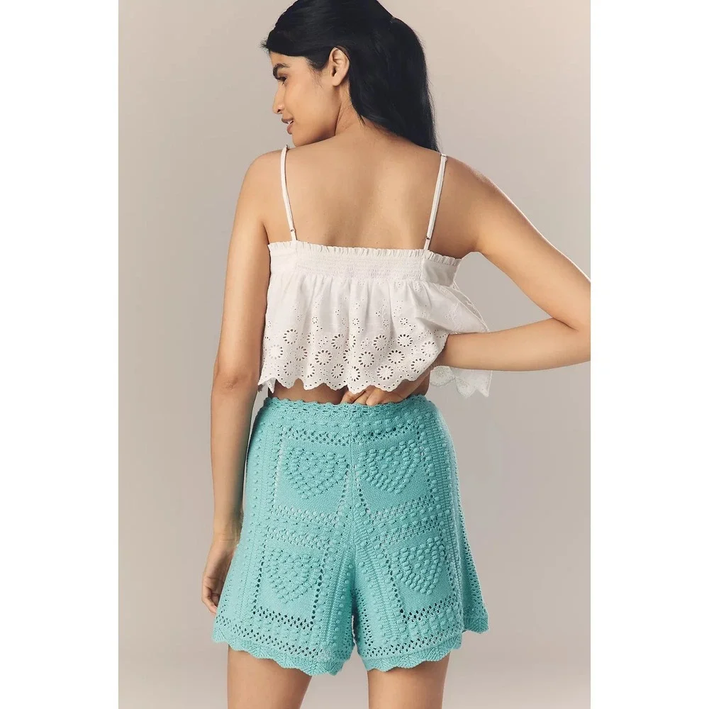 NWT Farm Rio Antropologie Crochet Tie Shorts beach vacation XS mint